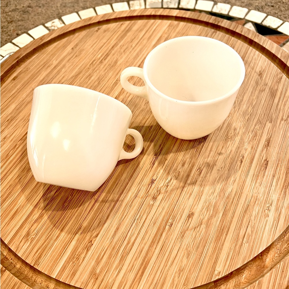 Vintage 1940’s Fire King Oven Glass Ware White Tea Coffee Cups/ set of 2 Cottage